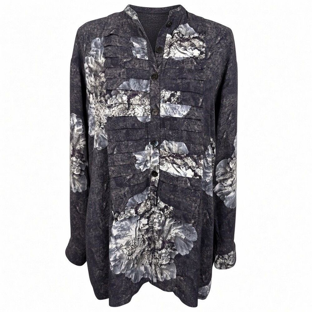 BITTE KAI RAND Long Sleeve Top Blouse Large Abstract Floral Button Up